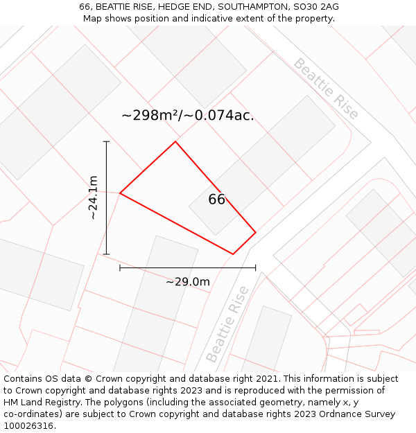 66, BEATTIE RISE, HEDGE END, SOUTHAMPTON, SO30 2AG: Plot and title map