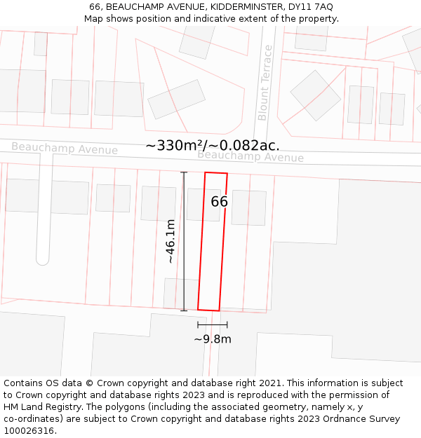 66, BEAUCHAMP AVENUE, KIDDERMINSTER, DY11 7AQ: Plot and title map
