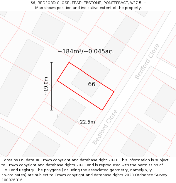 66, BEDFORD CLOSE, FEATHERSTONE, PONTEFRACT, WF7 5LH: Plot and title map