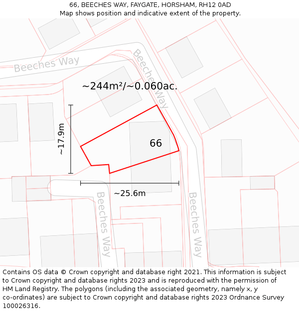66, BEECHES WAY, FAYGATE, HORSHAM, RH12 0AD: Plot and title map