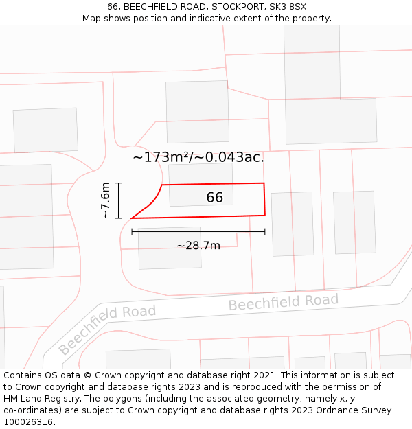 66, BEECHFIELD ROAD, STOCKPORT, SK3 8SX: Plot and title map