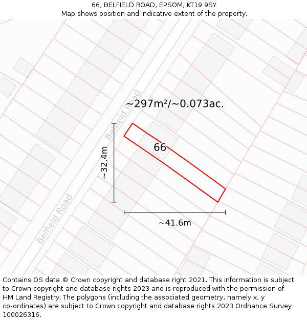 66, BELFIELD ROAD, EPSOM, KT19 9SY: Plot and title map