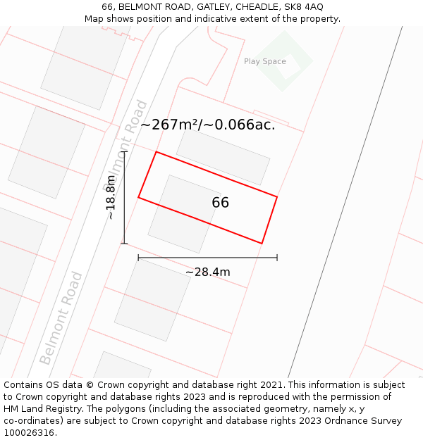 66, BELMONT ROAD, GATLEY, CHEADLE, SK8 4AQ: Plot and title map