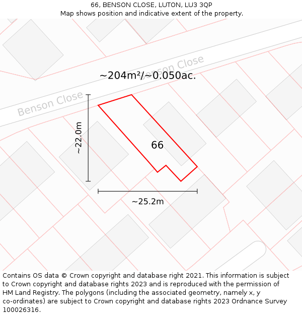 66, BENSON CLOSE, LUTON, LU3 3QP: Plot and title map