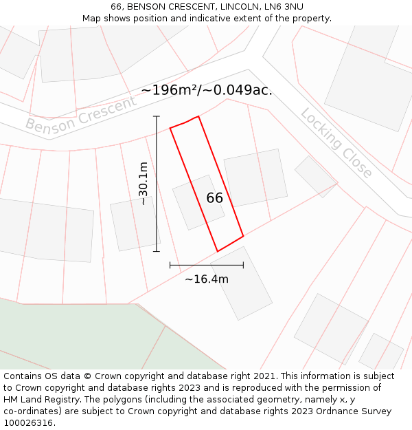 66, BENSON CRESCENT, LINCOLN, LN6 3NU: Plot and title map