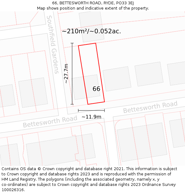 66, BETTESWORTH ROAD, RYDE, PO33 3EJ: Plot and title map