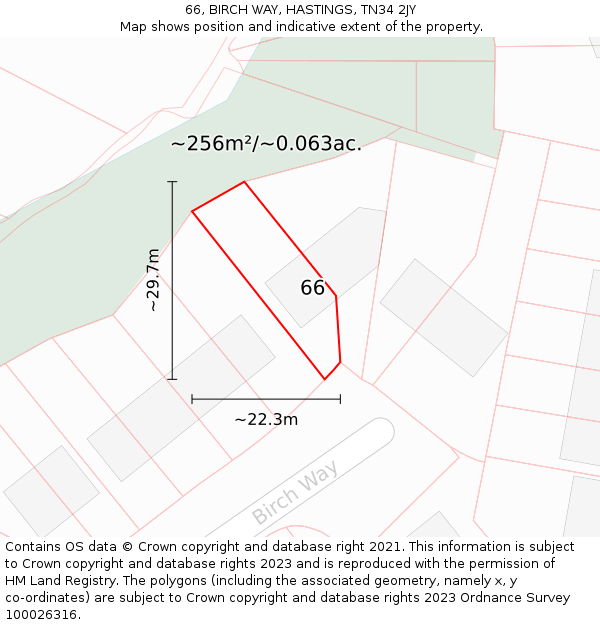 66, BIRCH WAY, HASTINGS, TN34 2JY: Plot and title map
