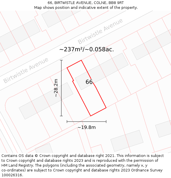 66, BIRTWISTLE AVENUE, COLNE, BB8 9RT: Plot and title map