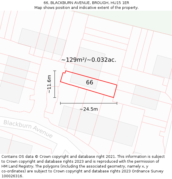 66, BLACKBURN AVENUE, BROUGH, HU15 1ER: Plot and title map