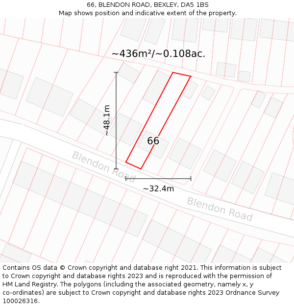 66, BLENDON ROAD, BEXLEY, DA5 1BS: Plot and title map
