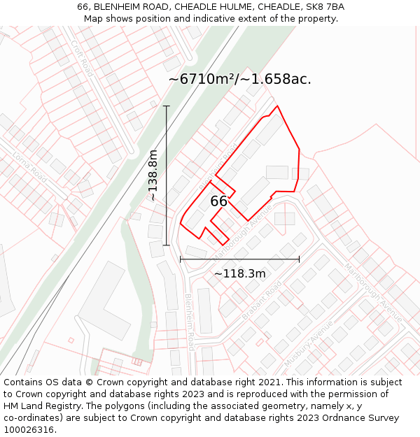 66, BLENHEIM ROAD, CHEADLE HULME, CHEADLE, SK8 7BA: Plot and title map
