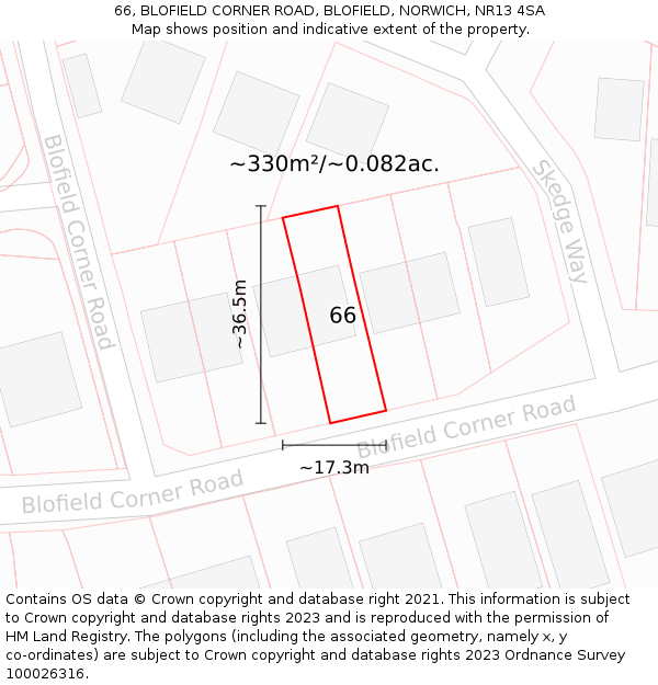 66, BLOFIELD CORNER ROAD, BLOFIELD, NORWICH, NR13 4SA: Plot and title map