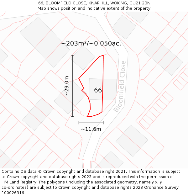 66, BLOOMFIELD CLOSE, KNAPHILL, WOKING, GU21 2BN: Plot and title map