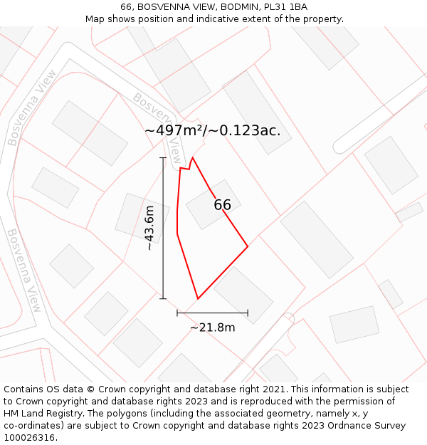 66, BOSVENNA VIEW, BODMIN, PL31 1BA: Plot and title map