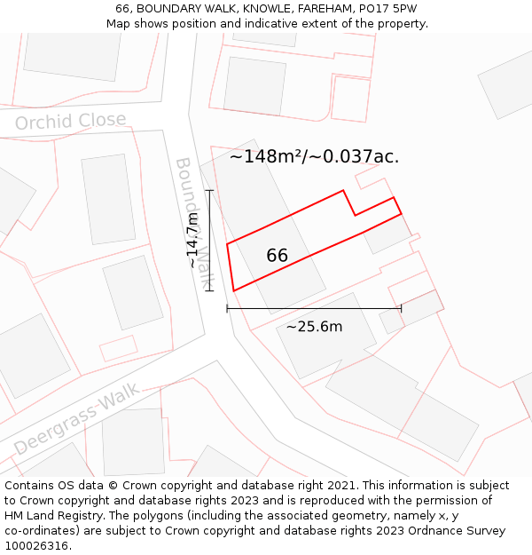 66, BOUNDARY WALK, KNOWLE, FAREHAM, PO17 5PW: Plot and title map