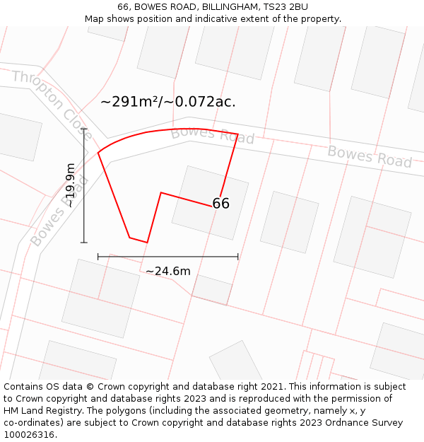 66, BOWES ROAD, BILLINGHAM, TS23 2BU: Plot and title map