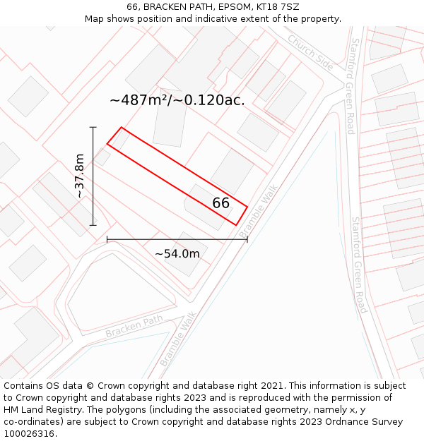 66, BRACKEN PATH, EPSOM, KT18 7SZ: Plot and title map