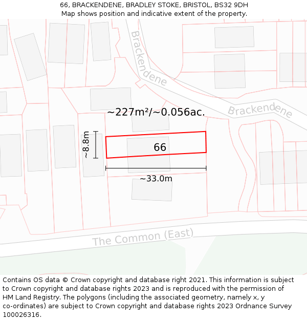 66, BRACKENDENE, BRADLEY STOKE, BRISTOL, BS32 9DH: Plot and title map