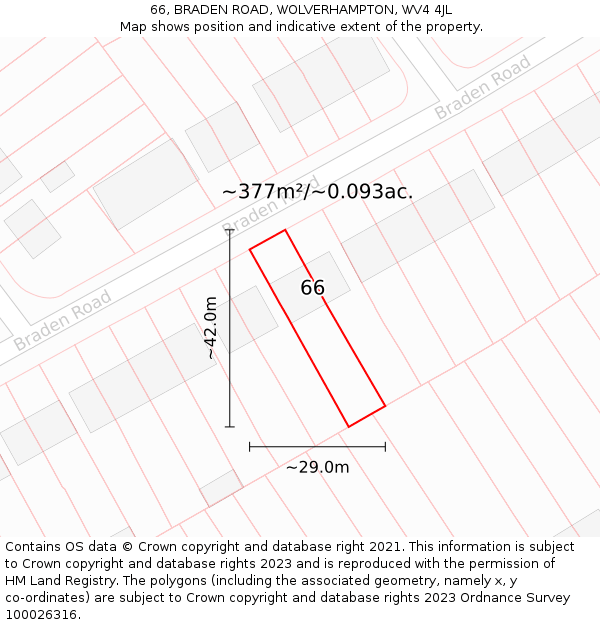 66, BRADEN ROAD, WOLVERHAMPTON, WV4 4JL: Plot and title map