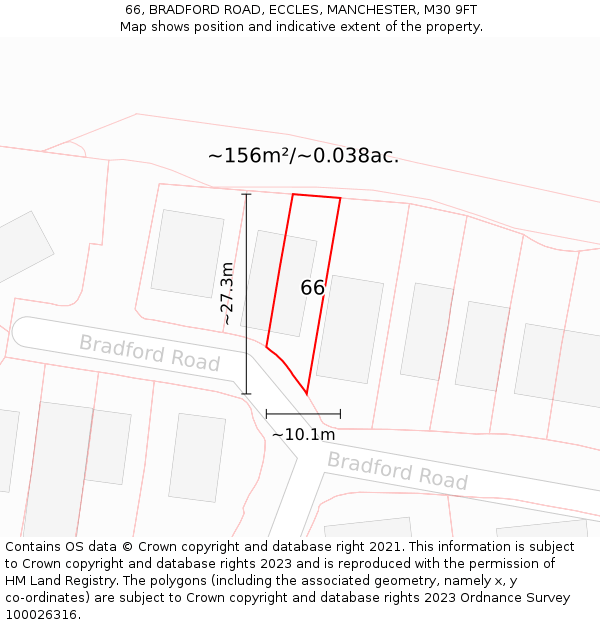 66, BRADFORD ROAD, ECCLES, MANCHESTER, M30 9FT: Plot and title map