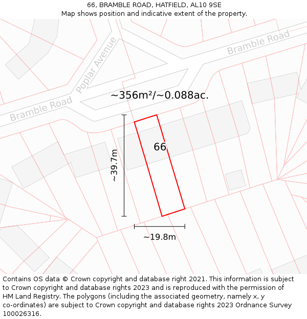 66, BRAMBLE ROAD, HATFIELD, AL10 9SE: Plot and title map