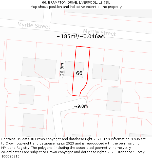 66, BRAMPTON DRIVE, LIVERPOOL, L8 7SU: Plot and title map