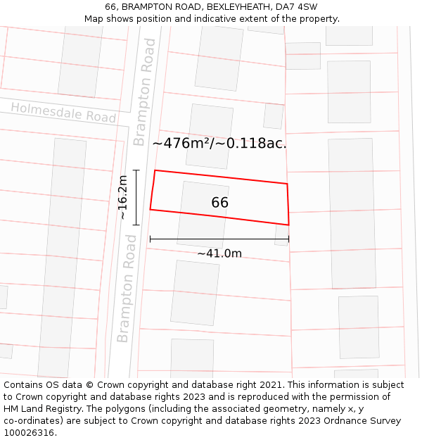 66, BRAMPTON ROAD, BEXLEYHEATH, DA7 4SW: Plot and title map