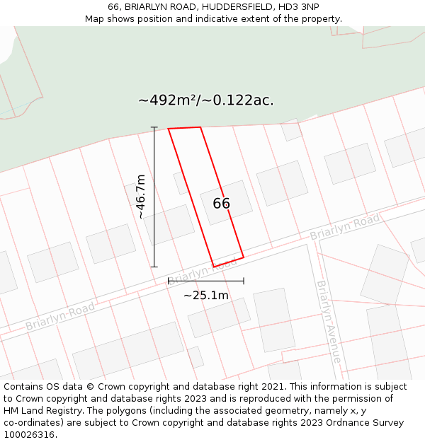 66, BRIARLYN ROAD, HUDDERSFIELD, HD3 3NP: Plot and title map