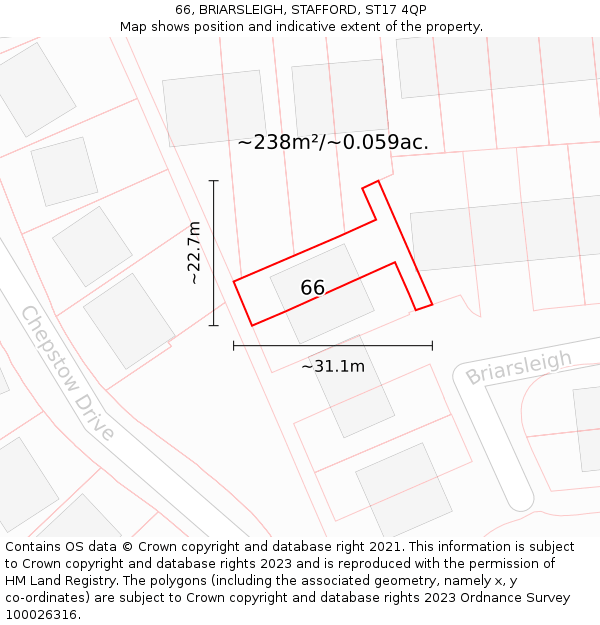 66, BRIARSLEIGH, STAFFORD, ST17 4QP: Plot and title map
