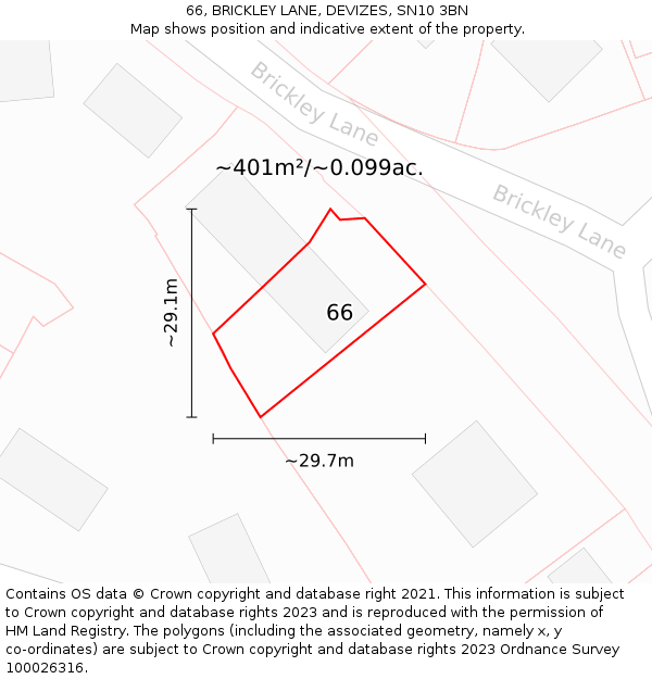 66, BRICKLEY LANE, DEVIZES, SN10 3BN: Plot and title map