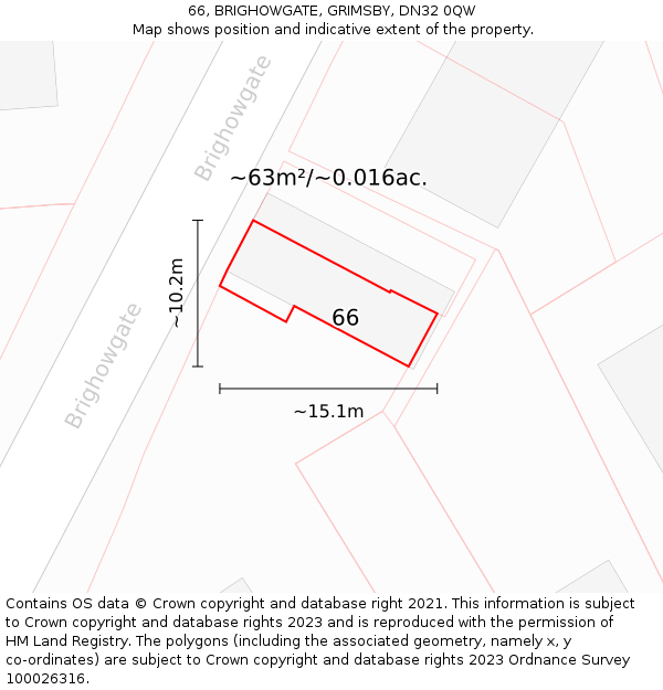 66, BRIGHOWGATE, GRIMSBY, DN32 0QW: Plot and title map