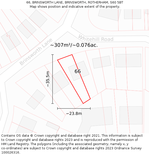 66, BRINSWORTH LANE, BRINSWORTH, ROTHERHAM, S60 5BT: Plot and title map