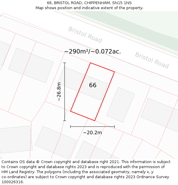 66, BRISTOL ROAD, CHIPPENHAM, SN15 1NS: Plot and title map
