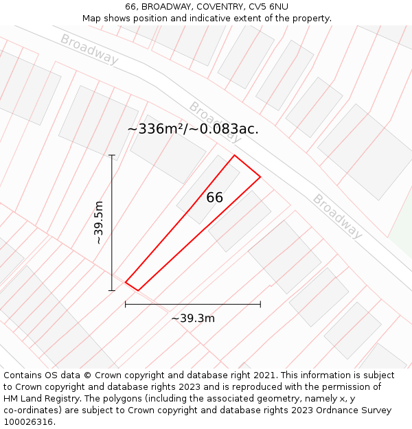 66, BROADWAY, COVENTRY, CV5 6NU: Plot and title map
