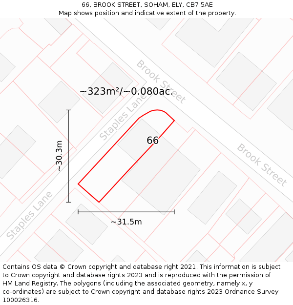 66, BROOK STREET, SOHAM, ELY, CB7 5AE: Plot and title map