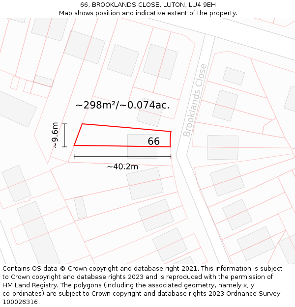 66, BROOKLANDS CLOSE, LUTON, LU4 9EH: Plot and title map