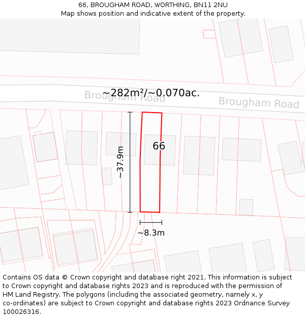 66, BROUGHAM ROAD, WORTHING, BN11 2NU: Plot and title map