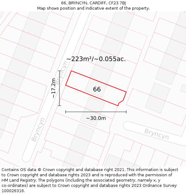 66, BRYNCYN, CARDIFF, CF23 7BJ: Plot and title map