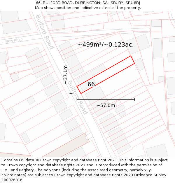 66, BULFORD ROAD, DURRINGTON, SALISBURY, SP4 8DJ: Plot and title map