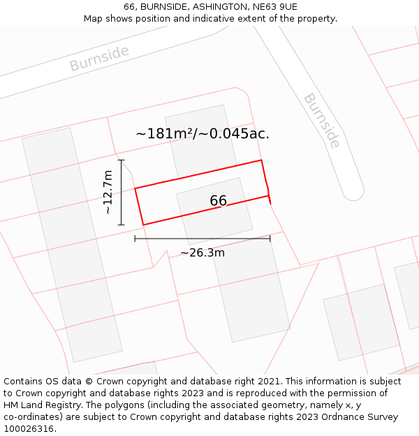 66, BURNSIDE, ASHINGTON, NE63 9UE: Plot and title map