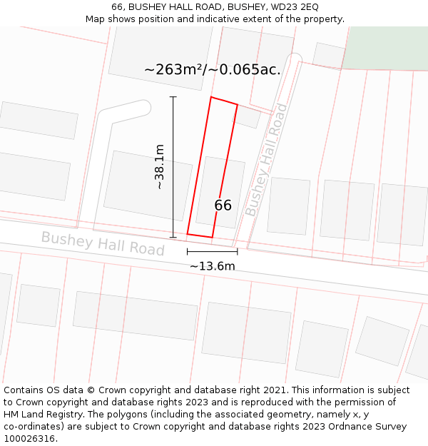 66, BUSHEY HALL ROAD, BUSHEY, WD23 2EQ: Plot and title map