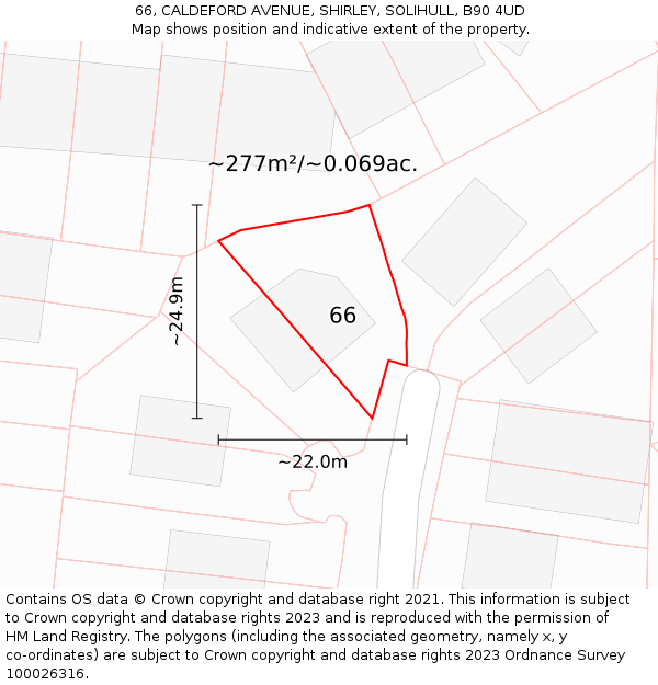 66, CALDEFORD AVENUE, SHIRLEY, SOLIHULL, B90 4UD: Plot and title map