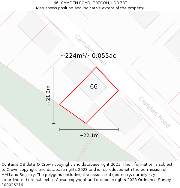 66, CAMDEN ROAD, BRECON, LD3 7RT: Plot and title map