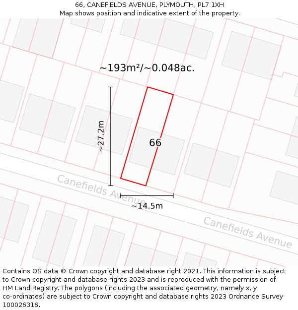 66, CANEFIELDS AVENUE, PLYMOUTH, PL7 1XH: Plot and title map