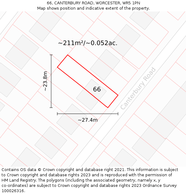 66, CANTERBURY ROAD, WORCESTER, WR5 1PN: Plot and title map