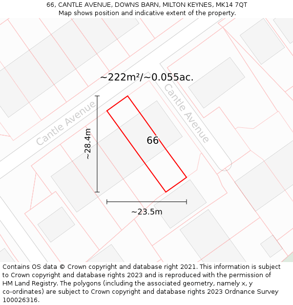 66, CANTLE AVENUE, DOWNS BARN, MILTON KEYNES, MK14 7QT: Plot and title map