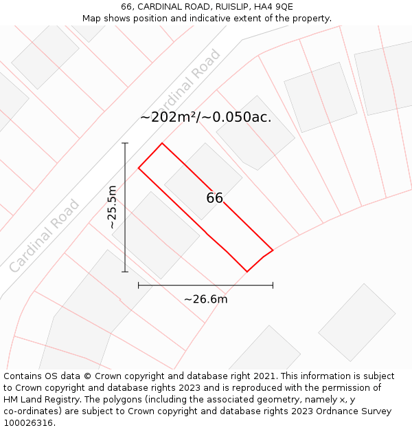 66, CARDINAL ROAD, RUISLIP, HA4 9QE: Plot and title map