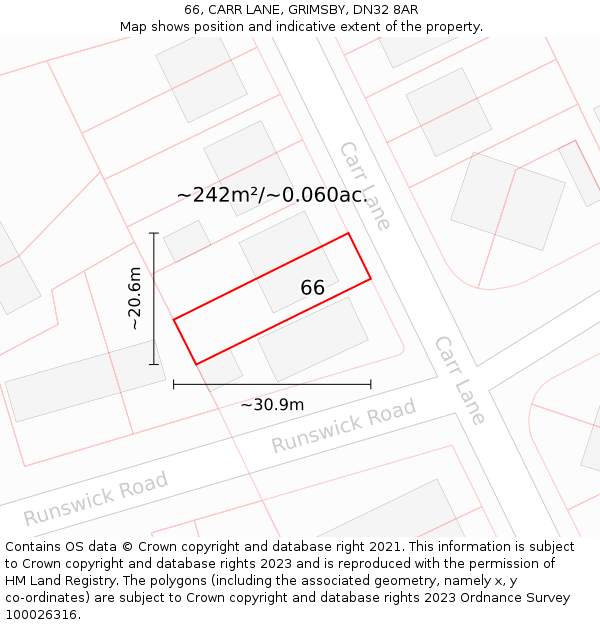 66, CARR LANE, GRIMSBY, DN32 8AR: Plot and title map