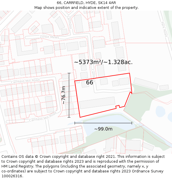 66, CARRFIELD, HYDE, SK14 4AR: Plot and title map