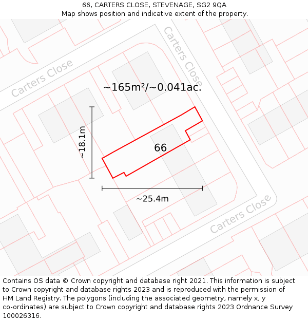 66, CARTERS CLOSE, STEVENAGE, SG2 9QA: Plot and title map